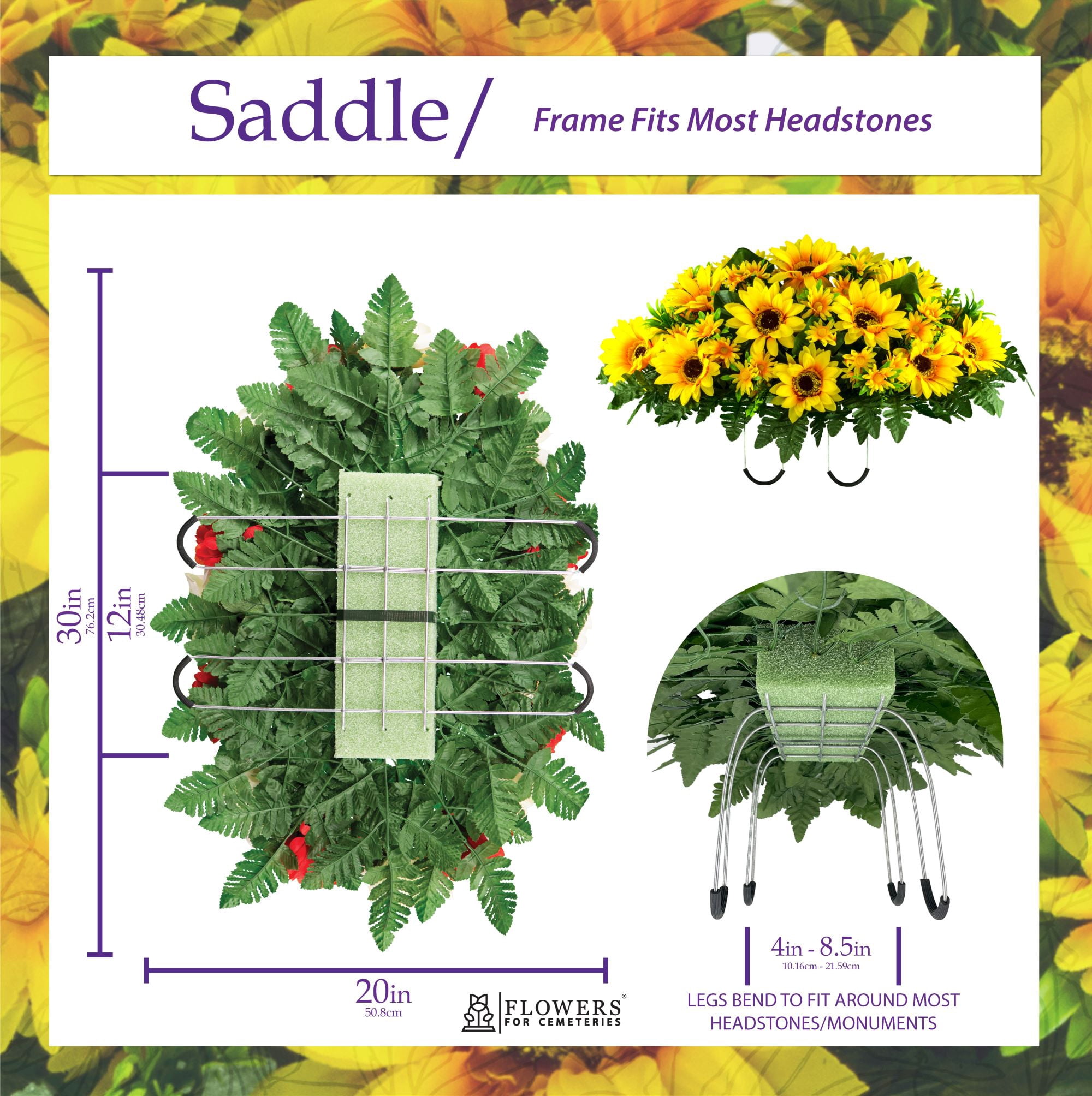 Sympathy Silks Artificial Cemetery Flowers Yellow Sunflowers Saddle for Headstone