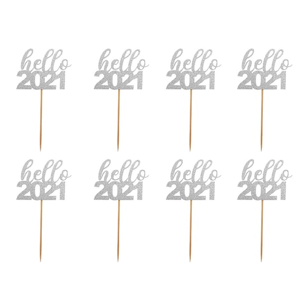 Bewildely 12 Uds 2021 pastel Topper cumpleaños pastel postre DIY fiesta decoración Año Nuevo fiesta cumpleaños torta decoraciones Kits de decoración para fiestas plata Bewildely HA002671-03