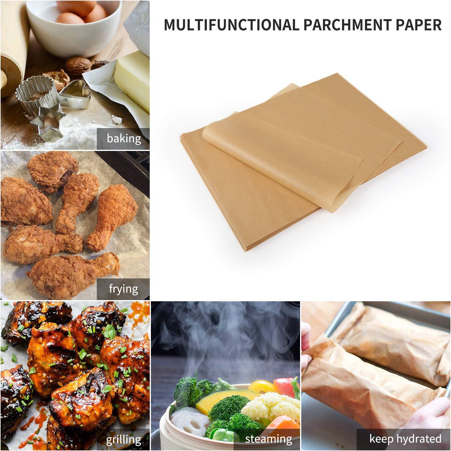 Hiware 200-Piece Parchment Paper Baking Sheets 12 x 16 inch, Precut Non-Stick Parchment Sheets for Baking, Cooking, Grilling, Air Fryer and Steaming 