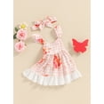 thumbnail image 5 of Michellecmm Little Girl 2 Piece Summer Outfit, V Neck Fly Sleeve A-Line Lace Trim Plaid Cami Dress Floral Headband Baby Toddler Set, 5 of 9