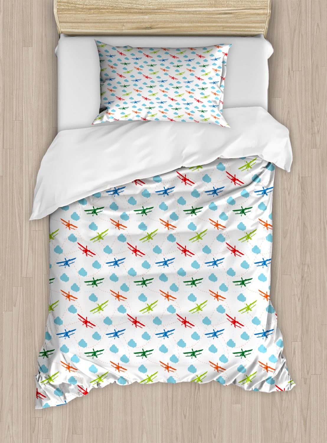 Airplane Duvet Cover Set, Travel Around the World Theme with Colorful