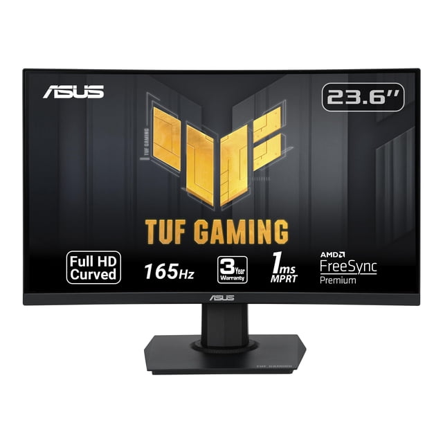 Monitor curvo ASUS TUF Gaming 23,6" 1080P (VG24VQE) - Full HD, 165 Hz, 1 ms, desenfoque de movimiento extremadamente bajo, sincronización adaptativa, FreeSync Premium, Shadow Boost, montaje VESA, Disp