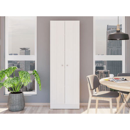 CoSoTower Multistorage Double Door Cabinet, Five Shelves, White Washed Oak