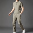thumbnail image 5 of VBVC Men's 2 Piece Business Outfit Set with Pockets,Collared Short Sleeve Shirt and Drawstring Pants For Men,Khaki,M-4XL, 5 of 8