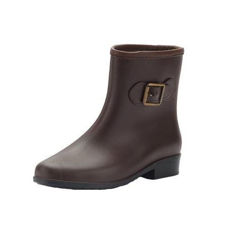 

Bnwani Sandals Shoes for Women Waterproof Non-slip Solid Rain Shoes Fashion Plastic Low Heel Hasp Mid Boots Brown 6.5