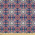 thumbnail image 2 of Ambesonne Orient Fabric by the Yard Microfiber, Moroccan Oriental Old, 3 Yards, Indigo Red White, 2 of 2