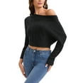 thumbnail image 4 of ATHLECHIC Women Cropped Sweaters Off Shoulder Batwing Sleeve Knit Pullover Sweater Tops S Black, 4 of 5