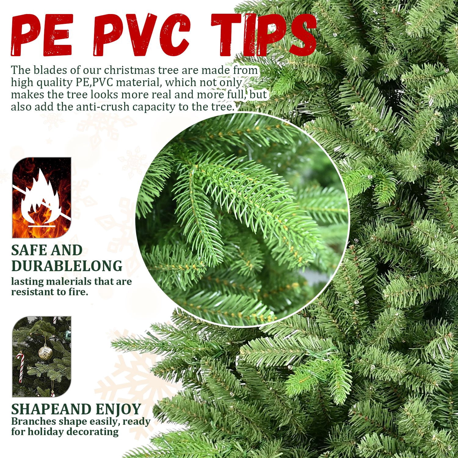 6ft Unlit Green Artificial Christmas Tree, Realistic PE/PVC Spruce Xmas Tree with 1156 Tips, Hinged Fake Holiday Tree