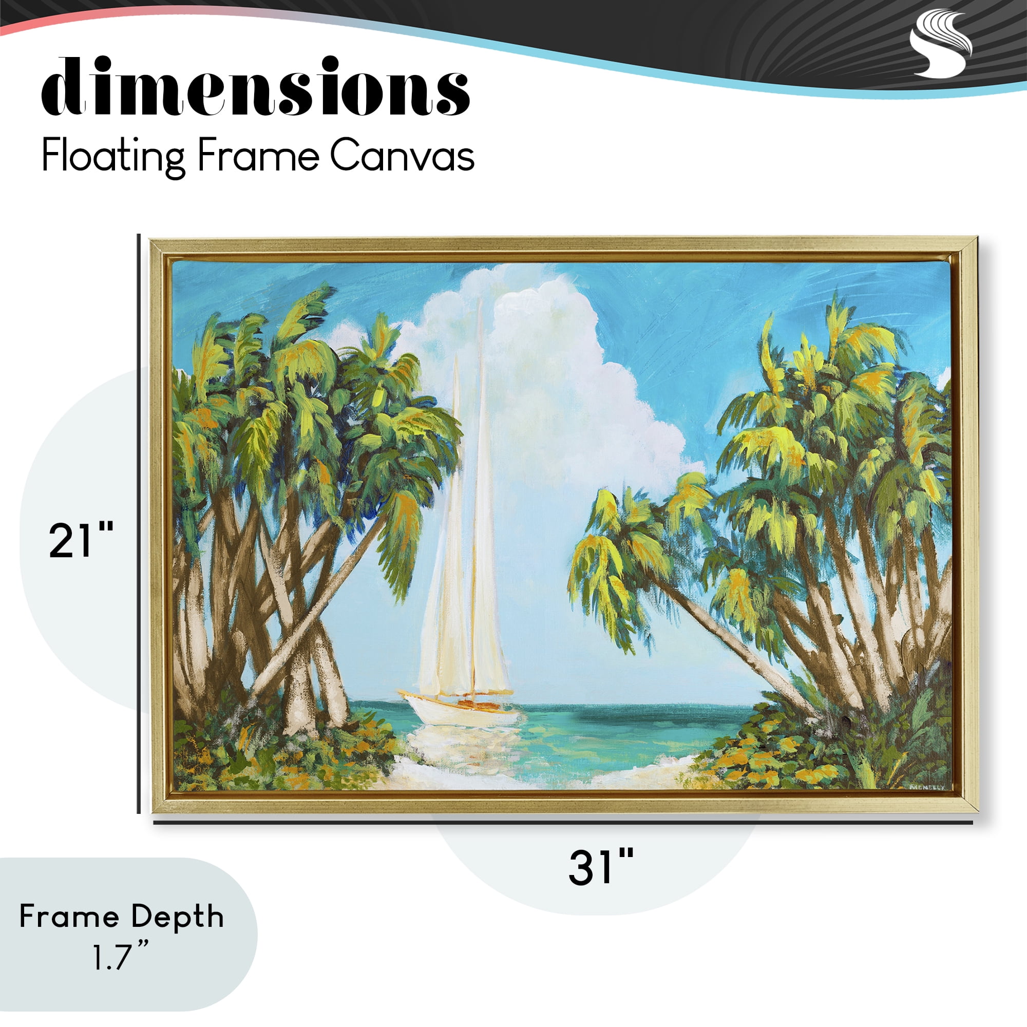 Stupell Industries Sailboat Among Palms Gold Framed Floater Canvas Wall Art, design by Dan Meneely