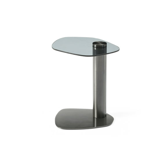 Mabel Side Table, Glass Top, Brushed Stainless-Steel Base