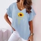thumbnail image 2 of Camiseta de Manga Corta con Cuello en V con Impresión de Girasol, Algodón Casual Y Top de Cáñamo, 2 of 6