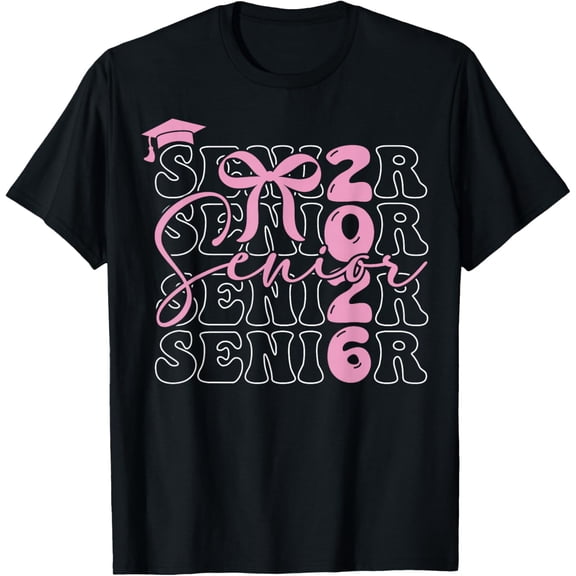 Premium model-Unisex-100% cotton-Senior 2026 Class of 2026 Coquette Pink Bow Graduation 2026 T-Shirt