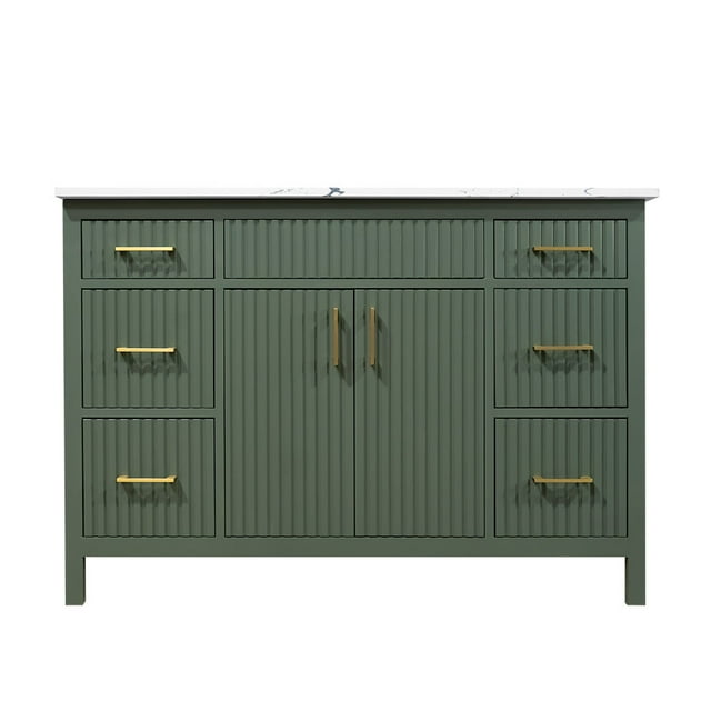 Meuble-lavabo Amalia de 48 Po à design Cannelé, Fini Bois Riche, avec Comptoir en quartz