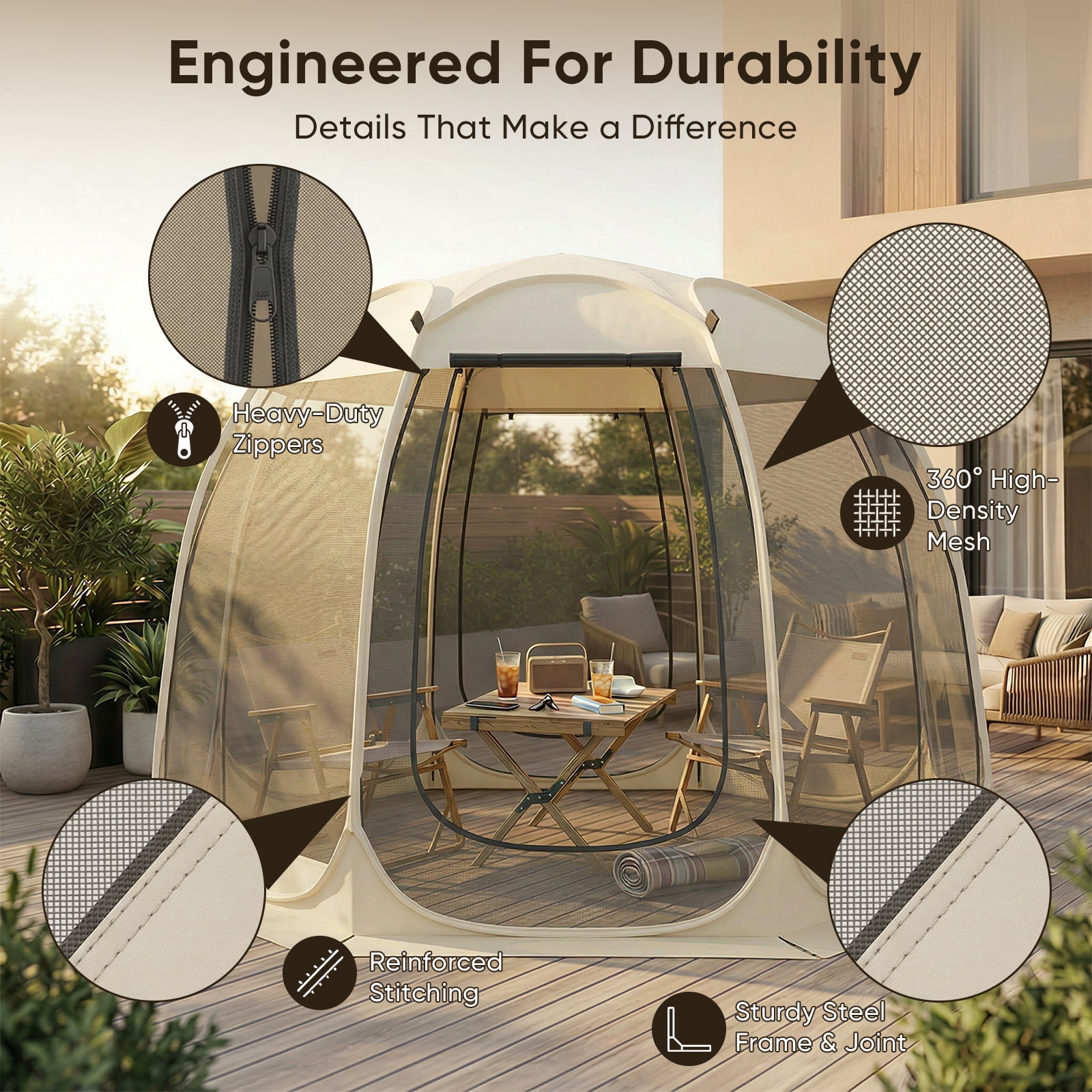 TABU Screen House Tent, 12x12ft Pop up Screen Tent, 8-10 Person Screened Canopy Tent with Carry Bag for Backyard & Outdoor Activities