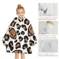 thumbnail image 6 of Brown Footballs with Leopard Spots Pattern Blanket Hoodies for Kids 6-13YR Oversize Wearable Blanket Hoodies for Boys Girls Teens, 6 of 7