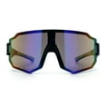 thumbnail image 5 of Oversized Mens Color Mirror Rimless Shield Plastic MTB Sport Sunglasses Black Green - Blue Mirror, 5 of 7