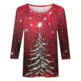thumbnail image 4 of LEKWK Christmas 3/4 Sleeve Tops for Women Plus Size Funny Holiday Xmas Graphic Shirts Crewneck Dressy Casual Blouses Going Out T Shirt Fashion Family Party Outfits, 4 of 5