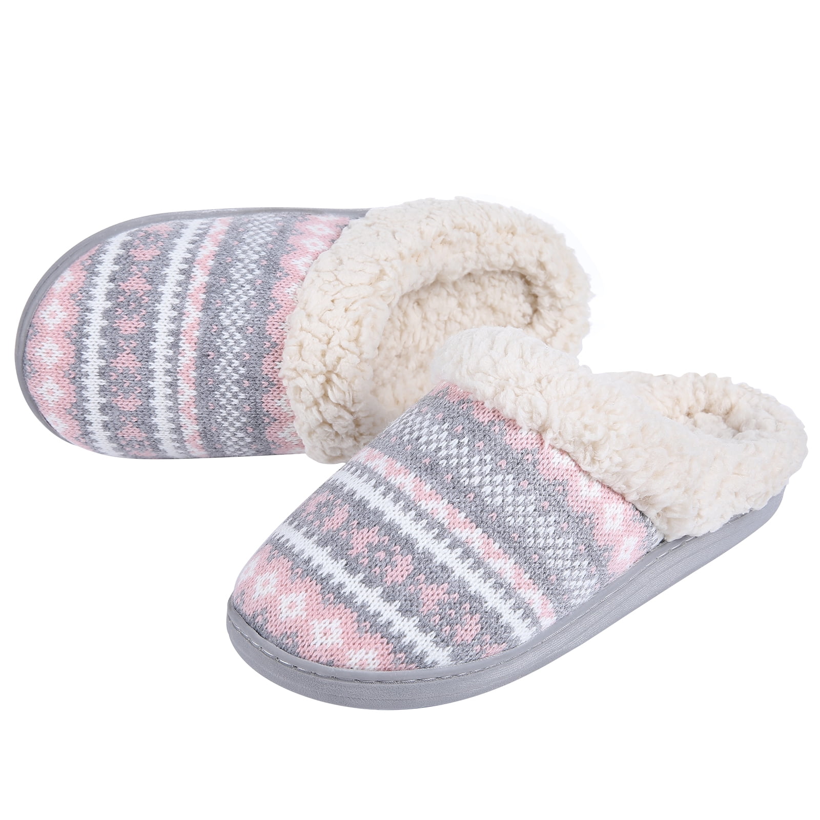 Fuzzy Slippers for Women Home Comfort Knitted Cotton Cozy Memory Foam SPA Indoors Non-skid Machine Washable Bedroom Flat for Christmas Back to School 