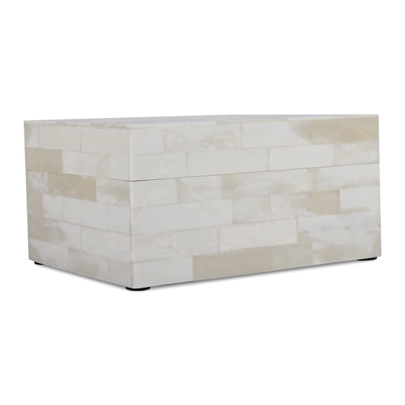 Handicrafts Home 10x5x5 White Bone Inlay Decorative Box with Lid, Handmade Minimalist Keepsake Organizer & Luxury Dresser Decor