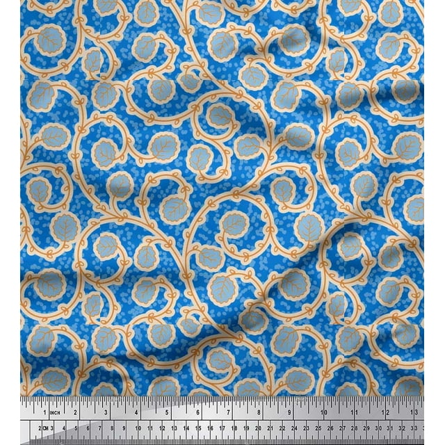 Soimoi Poly Georgette Fabric Artistic Leaves Decor Fabric Printed Yard 42 Inch Wide