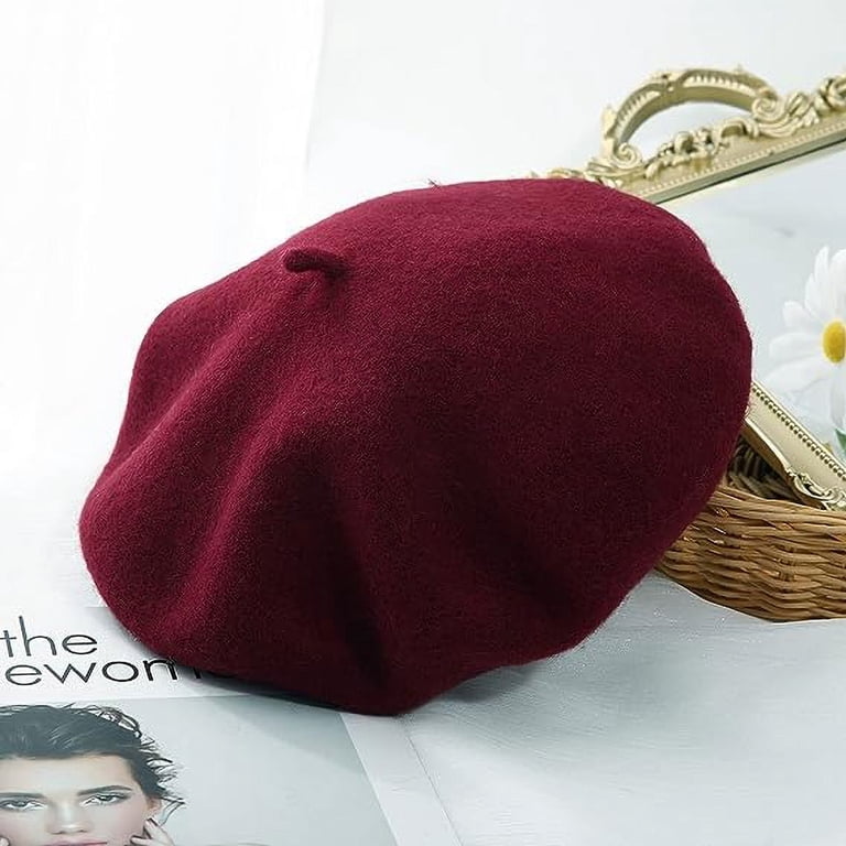 Women\'s French Style Double Layer Winter Autumn Warm,Soft Beanie Hat Cap DarkRed Women main image 3