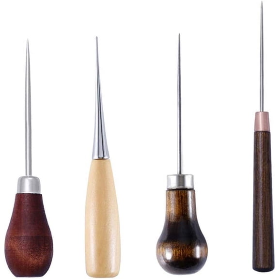 4pcs Wood Handle Drill Awl Sewing Punching Hole Maker Professional Tools, Ideal to Pierce Holes and Drill Holes