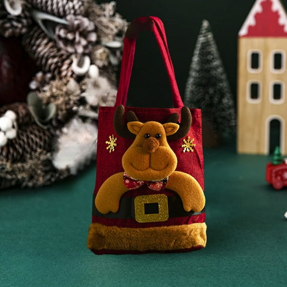 Christmas Gift Bag - 13x8 Inch Large Drawstring Treat Pouches for Candy, Apples & Holiday Presents, Reusable Polyester Party Favor Bags‌