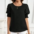 thumbnail image 4 of JGGSPWM Women Puff Short Sleeve Smocked Cuffs Pearled Beaded Fashion Casual Elegant Summer Tops Blouse Black XS, 4 of 9