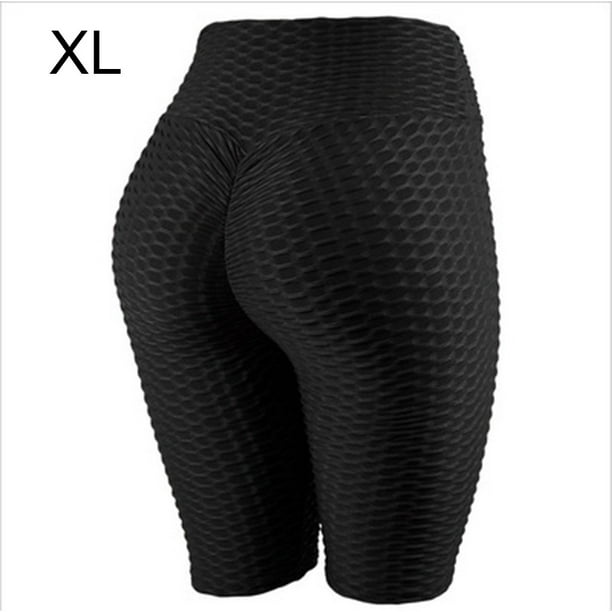 Sports Shorts Women Yoga Short Pants High Waist Honeycomb Shorts, Black, XL  