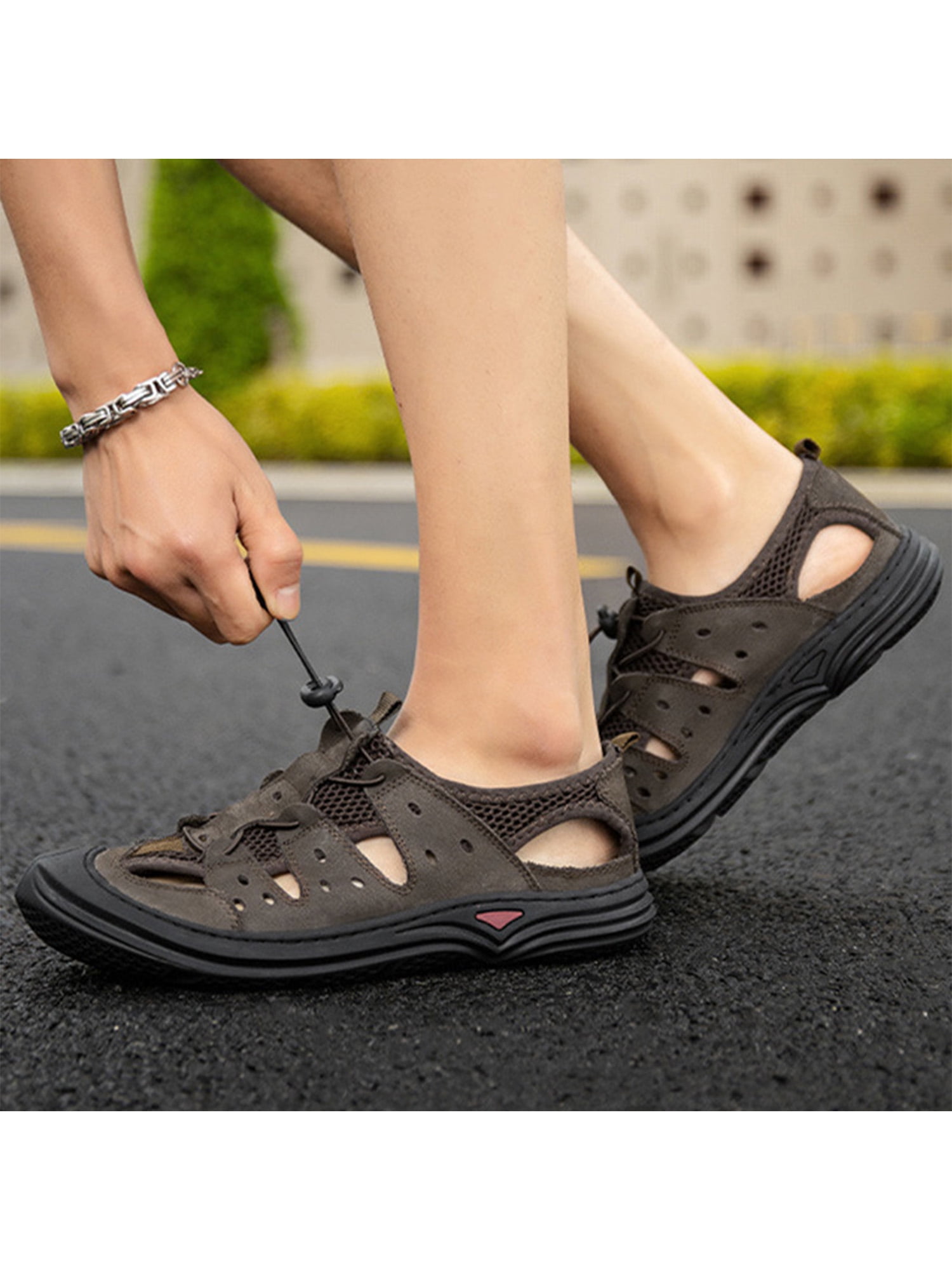 Summer Mens Outdoor Hiking Leather Sandals Hollow Out Fisherman Shoes Casual Hot