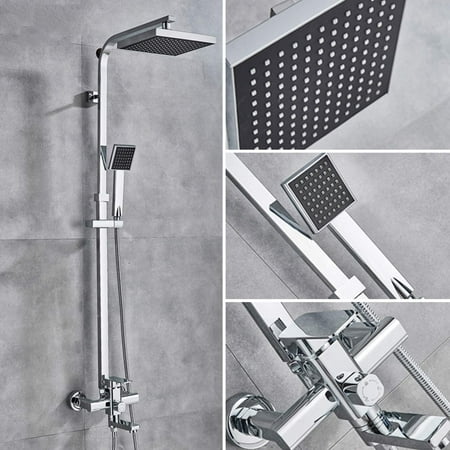 Faucet Set with 8-Inch Square Head Hand-held Head Set Chrome Mixer Tap Tub Tap Wall Mount ...