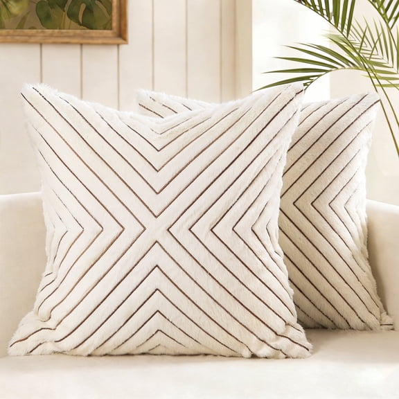 WETRBWEH Corduroy Beige Throw Pillow Covers 18x18 Set of 2, Boho Striped Pillowcases for Sofa Bed, Cream White