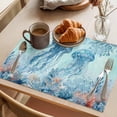 thumbnail image 3 of Coastal Jellyfish Blue Placemats Set of 8 Summer Beach Nautical Coral Starfish Place Mats Indoor Wipeable Table Mats Washable Dining Table Placemats for Kitchen Holiday Party Home Decor 13x19 Inch, 3 of 9