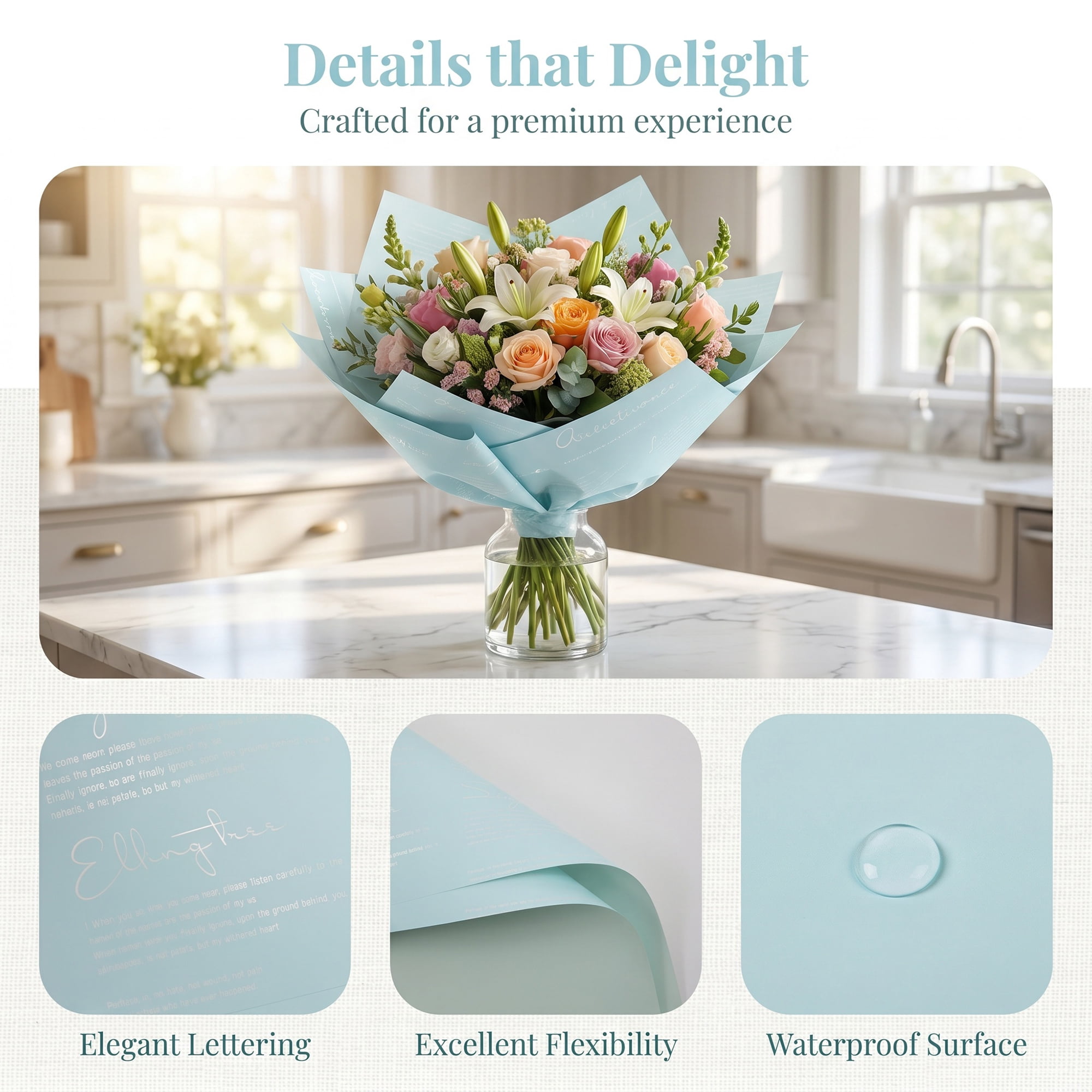 Unique Bargains Waterproof Gift Wrap Paper for Bouquets and Gifts Sky Blue 22.4"x 22.4"