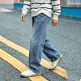 thumbnail image 4 of Boys Wide Leg Jeans, Solid Color Loose Straight Leg Full Length, Casual Fashion Denim Pants For Kids Light Blue 14-15Years, 4 of 8