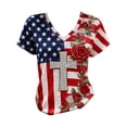 thumbnail image 4 of MEICHEN Women's V Neck Butterfly & Rose Print T Shirt Patriotic Glitter Graphic Casual Top, 4 of 4