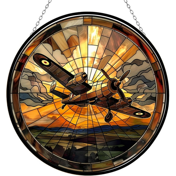 Aircraft Stained Glass Cat Sun Catcher, Wall Hanging Colored Decor Room Indoor Window Decor, Halloween, Christmas Hanging Ornament