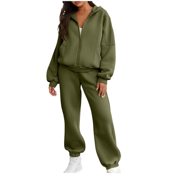 ClodeEU Womens Lounge Set 2 Piece Outifts,Zip Up Hoodie Sweatshirt and Joggers Sweatpants Tracksuit Sets Army Green,Womens Plus M