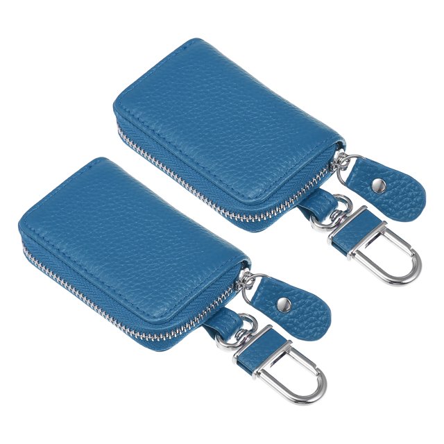 Funda para llave de vehículo de coche de piel de vaca con cremallera multifuncional duradera | Funda para llave de coche, soporte para dinero de bolsillo para llave remota automática, color azul, 2 uds. Unique Bargains accesorios de alarma para vehiculos