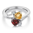 thumbnail image 3 of Gem Stone King 925 Sterling Silver Yellow Citrine Red Garnet Ring for Women (1.63 Cttw, Heart Shape 6MM, Gemstone November Birthstone, Size 8), 3 of 6