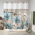 thumbnail image 6 of No Hook Shower Curtain, Teal Blue Tulips Shower Curtains for Bathroom with See Through Top Window, Spring Floral Barn Doors Vintage Wood Beige Waterproof & Washable Bath Curtain 66"x72", 6 of 9