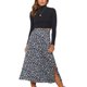 thumbnail image 1 of Falda midi con estampado de leopardo Falda midi de gasa con cremallera lateral dividida de talle alto para dama chica fiesta de citas Negro M, 1 of 6