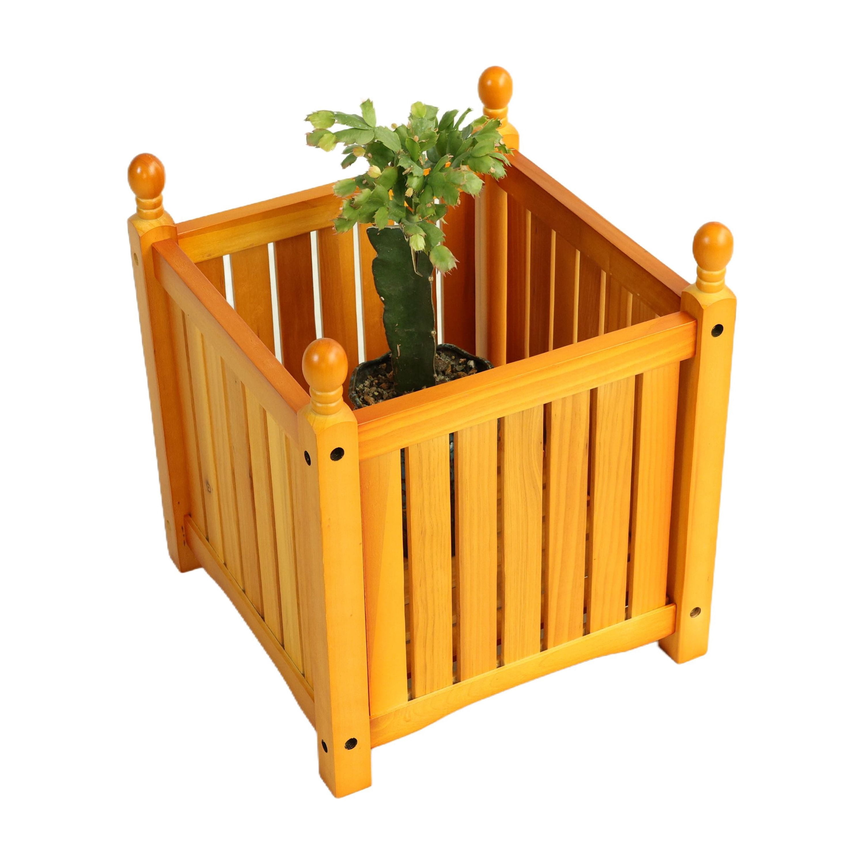 Wooden Flower Planter Box, Square Outdoor Plant Container for Garden Porch Patio Decoration, Teak