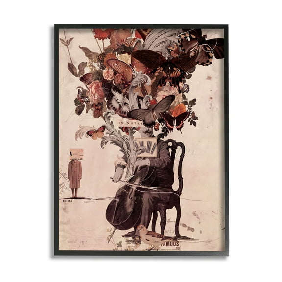 Stupell Industries Musician Butterfly Botanicals Collage Graphic Art Black Framed Art Print Wall Art, Design by Matheus Lopes Castro