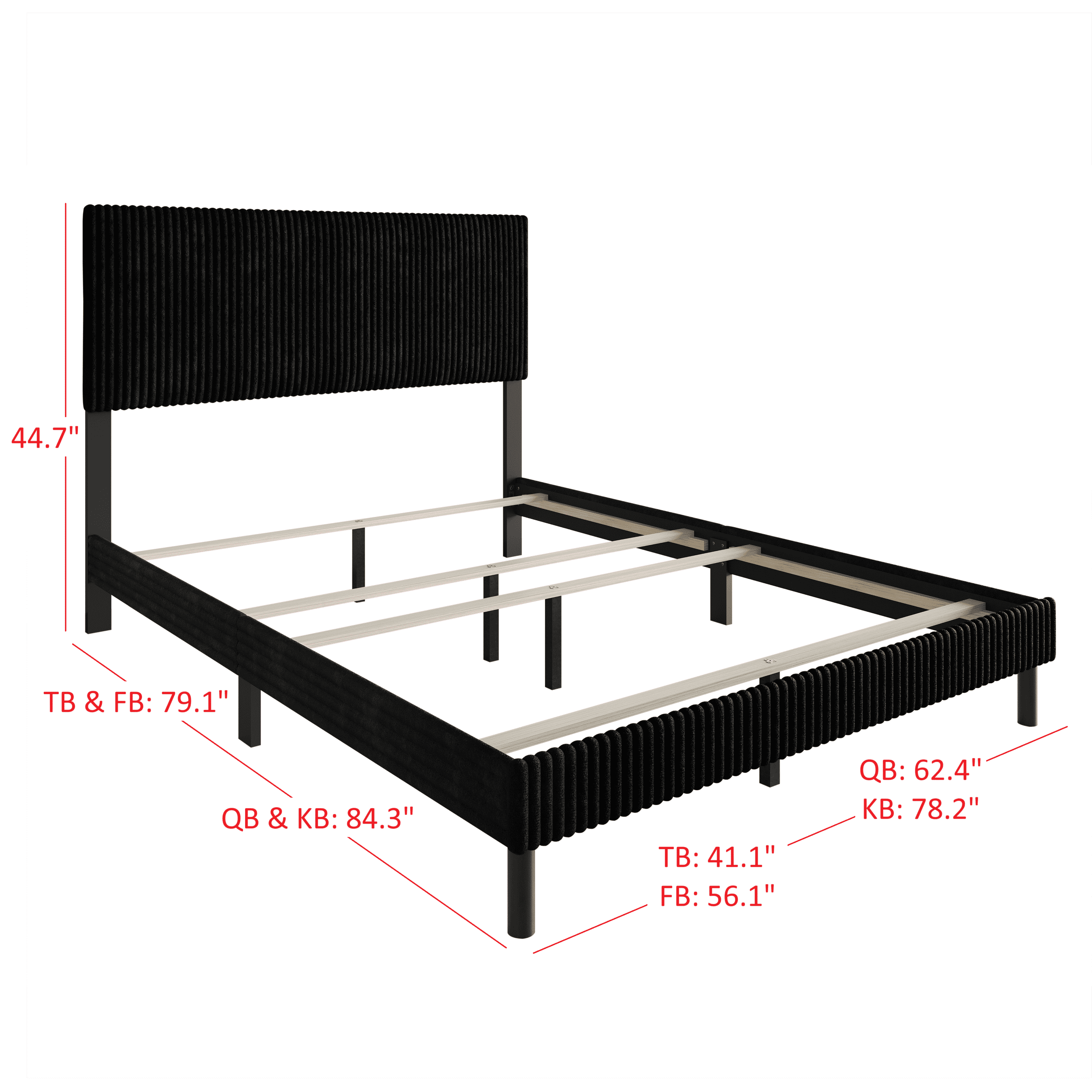 Home Design Osceola Full Luxurious Corduroy Upholstered Panel Bed Frame for Adult, Black, Easy Assembly, Box Spring Required (Sold Separately)