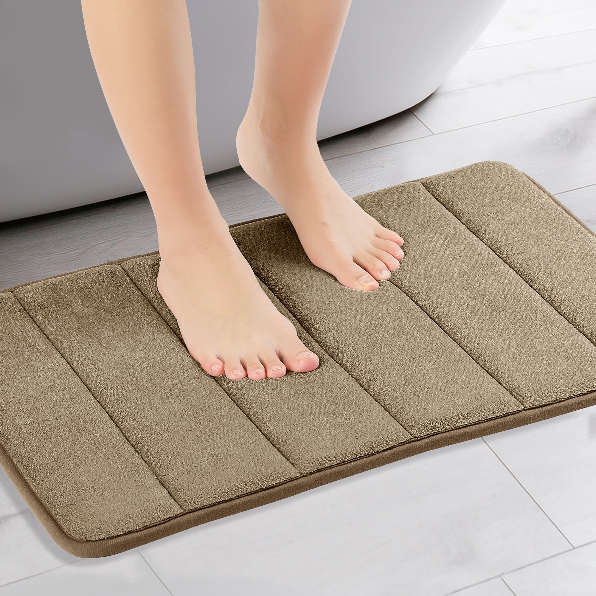 Unique Bargains 2 Pcs Soft Thick Absorbent Quick Dry Bathroom Bath Rugs Non Slip Brown/Green 16" x 24"