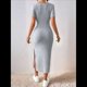 thumbnail image 5 of Vestido de Verano 2025 para Mujer, Ajustado, de Corta, Acanalado, con Abertura Lateral, de Punto y Cuello Cuadrado Gris S, 5 of 9