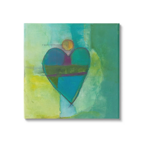 Green Vivid Heart Shape Abstract Painting Gallery Wrapped Canvas Print Wall Art