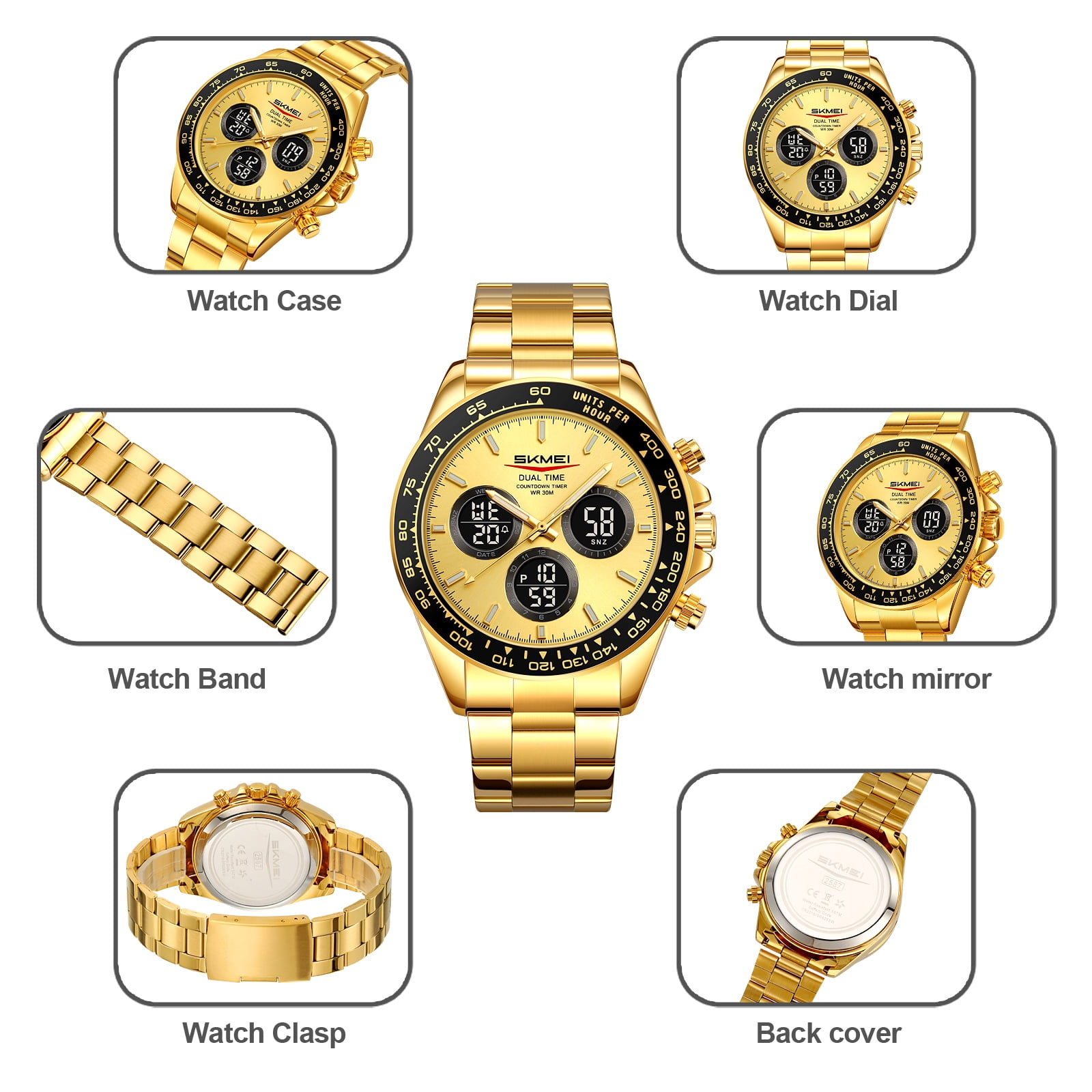 SKMEI Mens Digital Watch Sports Military Waterproof Wristwatch Outdoor Chronograph Watches for Men Backlight Alarm Business Watch,Stainless Steel Watch Band