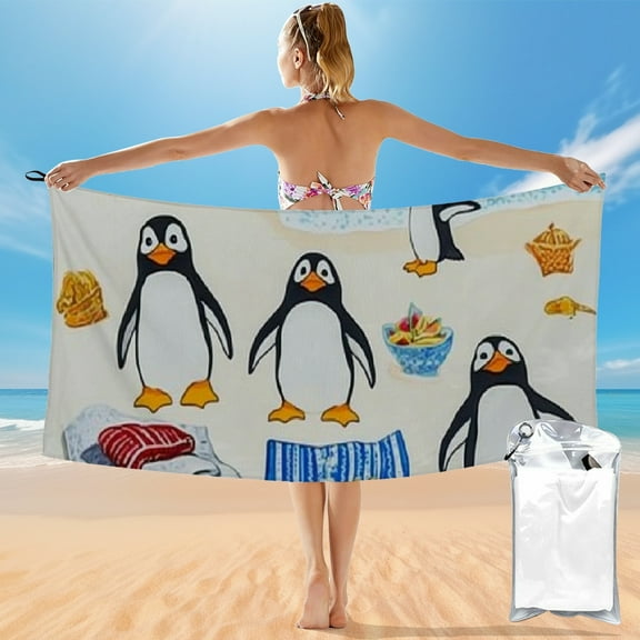 BCIIG Penguins Beach Towel Quick Dry Bath Towel 27.5x55in Ultra-Fine Fiber Towel for Beach Vacations and Outdoor Recreation 55x27.5in